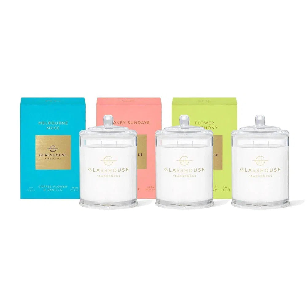 Australian Spring 380g Trio Pack by Glasshouse Candles-Candles2go