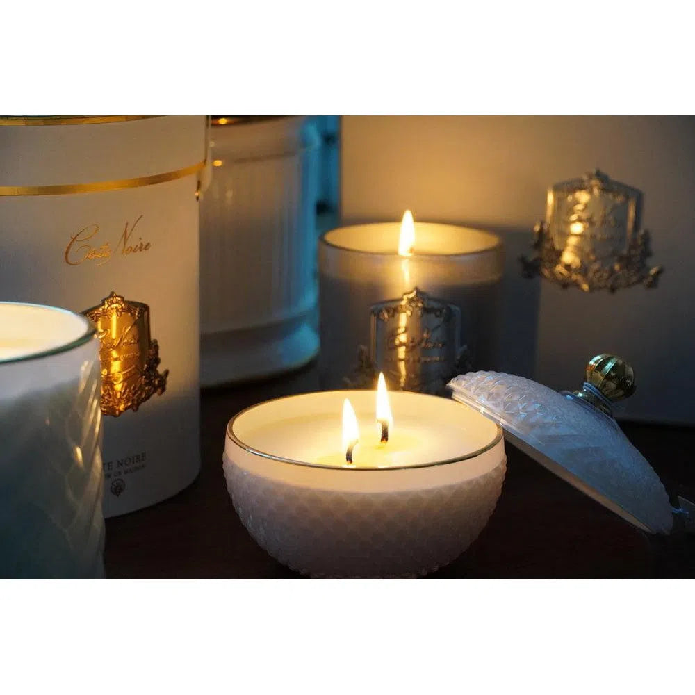 Round Art Deco Lily Flower Candle White By Cote Noire GML30003-Candles2go