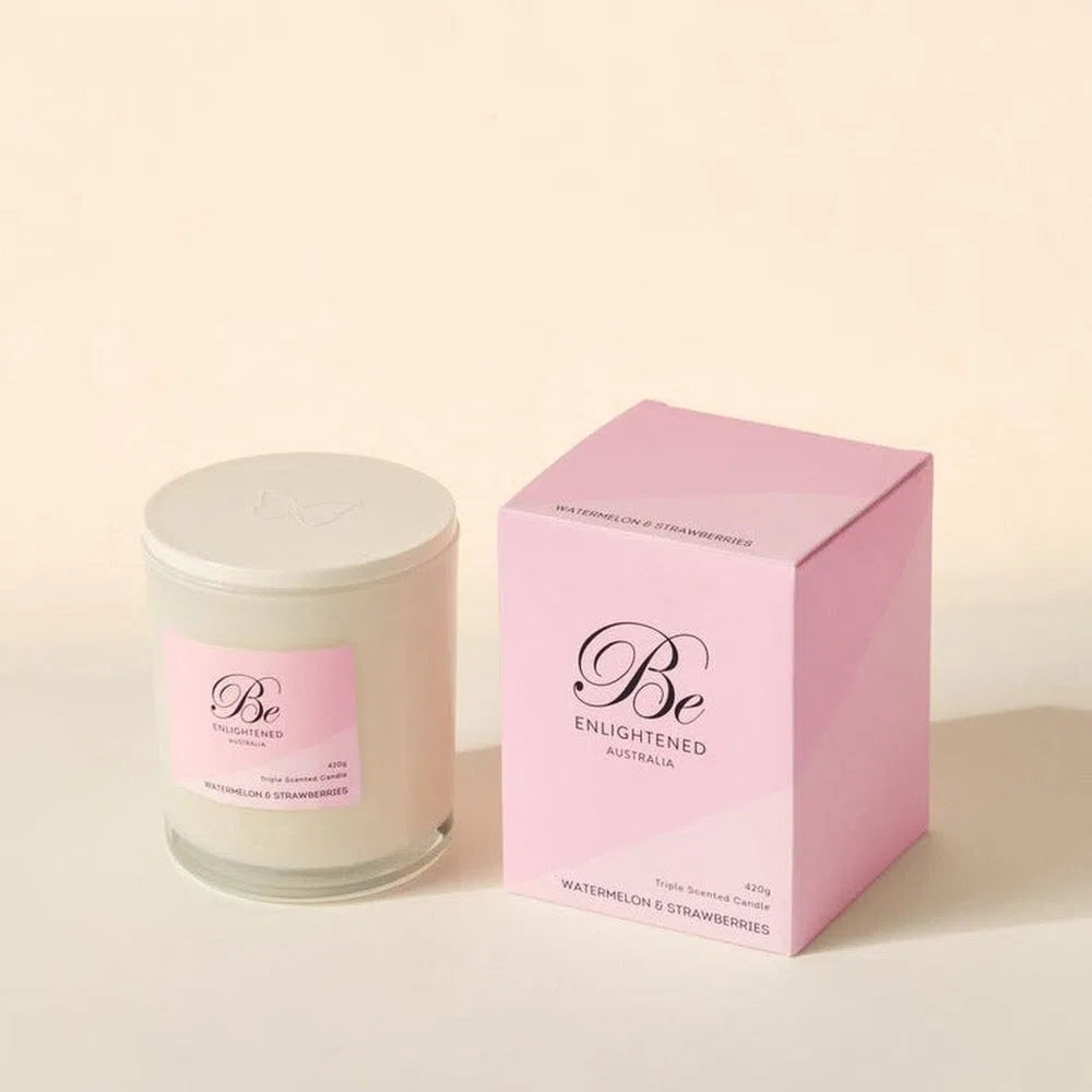 Watermelon and Strawberries 420g Triple Scented Candle by Be Enlightened-Candles2go