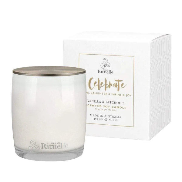 Celebrate Vanilla & Patchouli Soy Candle 400g by Urban Rituelle-Candles2go
