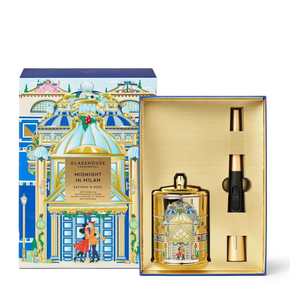 Christmas Limited Edition Glasshouse Midnight In Milan 380g Candle & Rechargeable Lighter Gift Set 2025