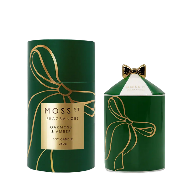 Christmas Limited Edition Oakmoss & Amber 360g Candle by Moss St Ceramics-Candles2go