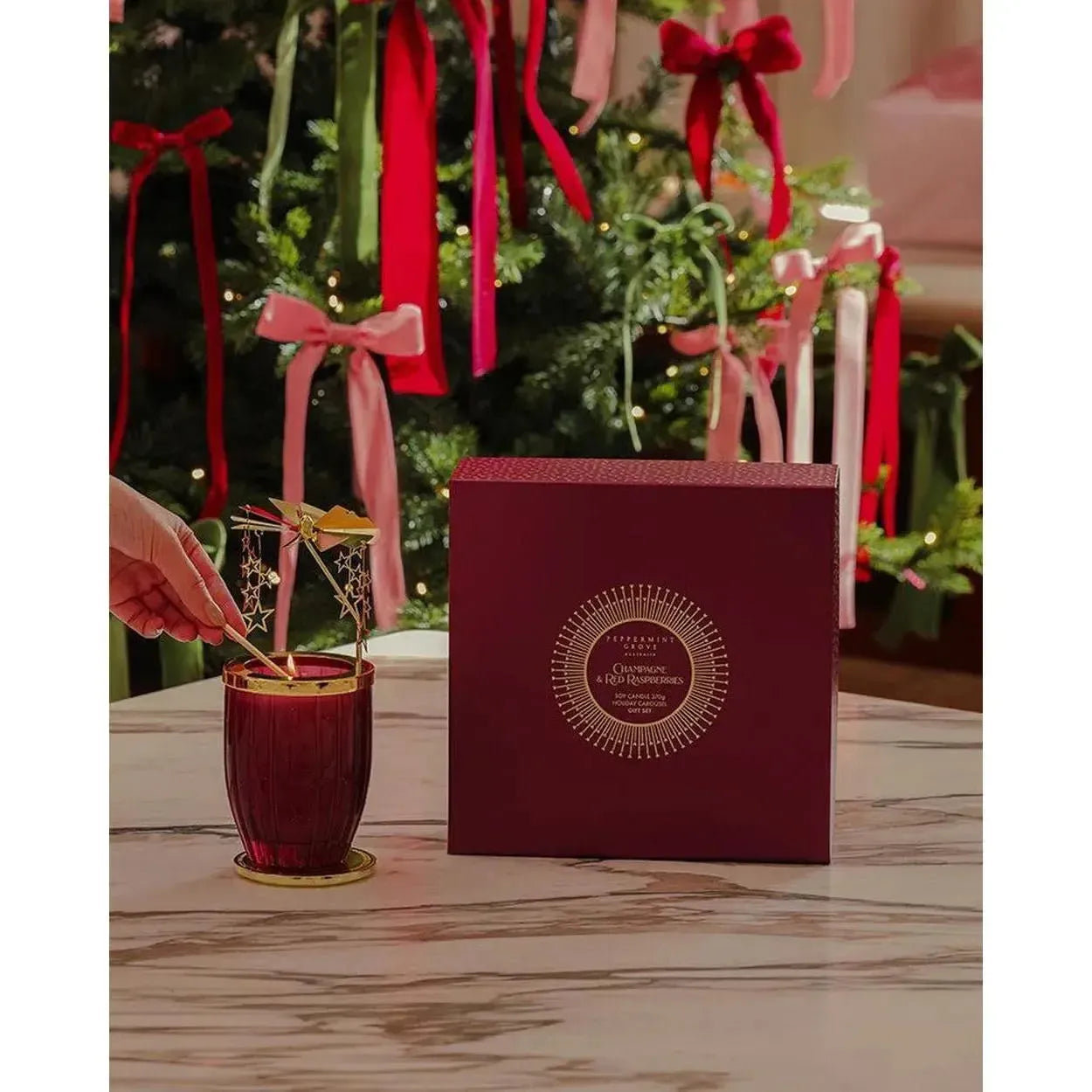 Christmas Limited Edition Peppermint Grove Champagne & Red Raspberries Spinning Carousel Gift Set 2025-Candles2go