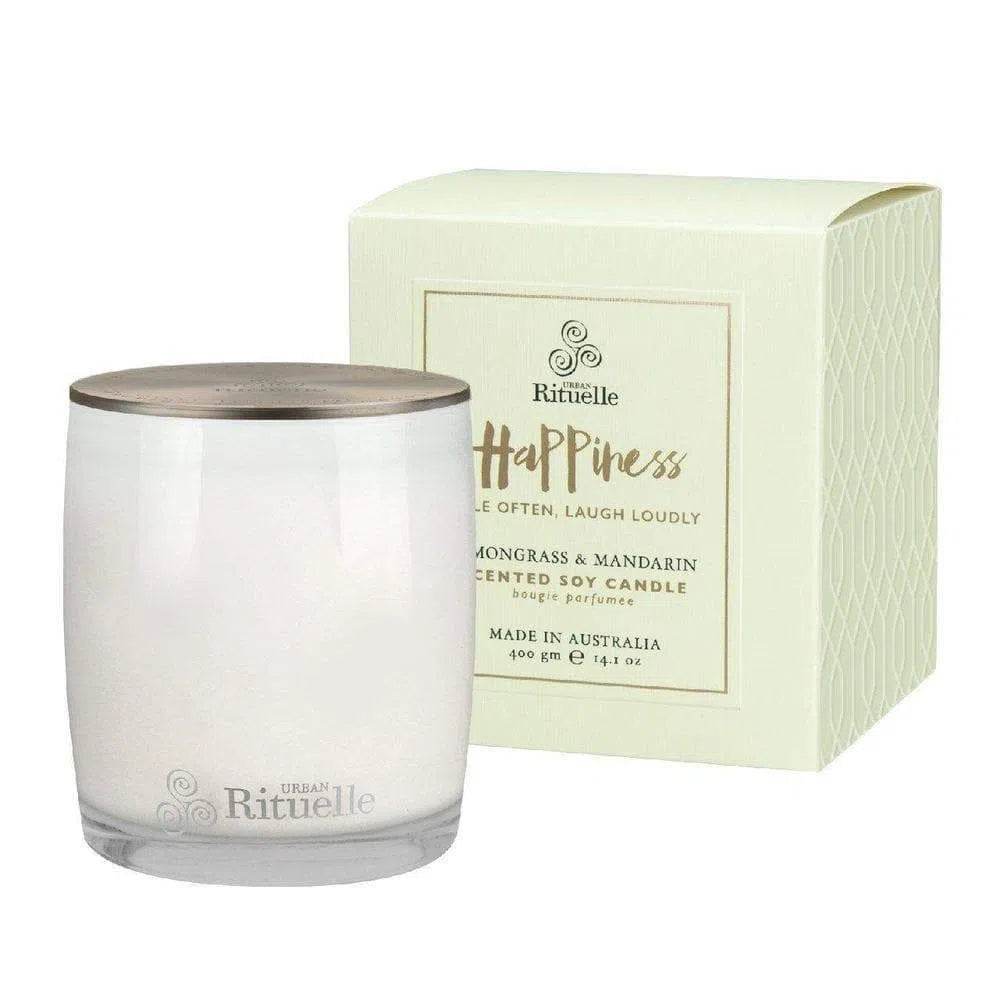 Happiness Lemongrass and Mandarin Soy Candle 400g by Urban Rituelle-Candles2go