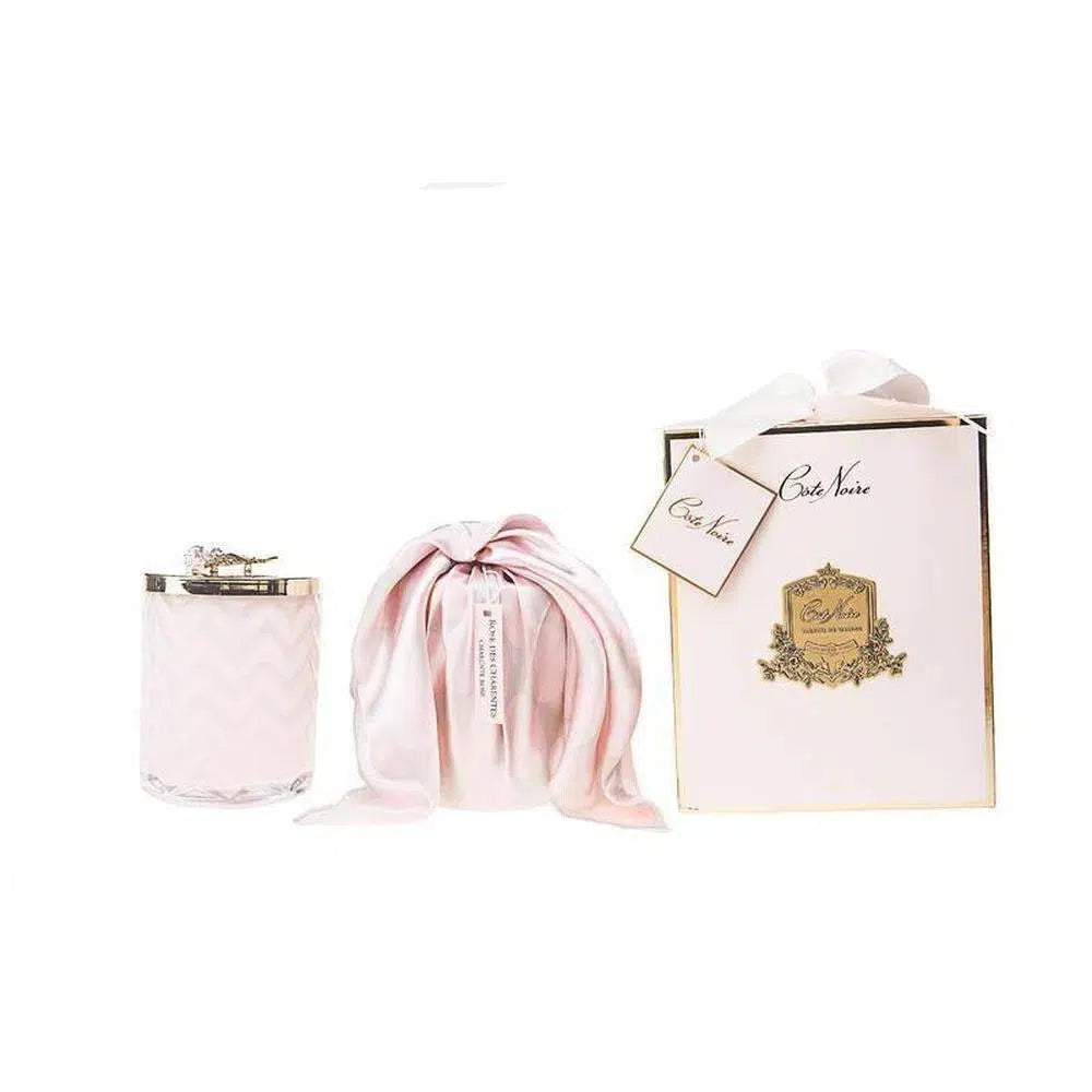 Herringbone 600g Candle with Scarf Pink Rose by Cote Noire-Candles2go