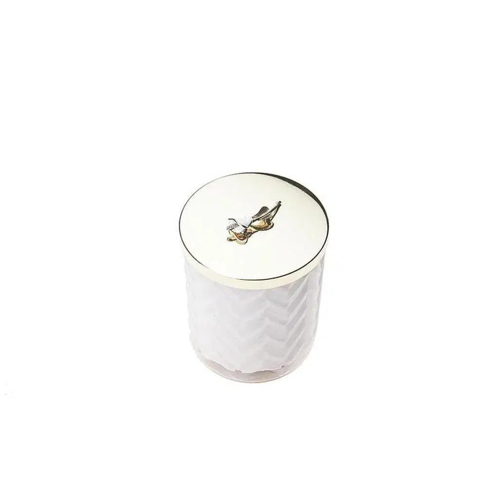 Herringbone 600g Candle with Scarf White Flower by Cote Noire-Candles2go