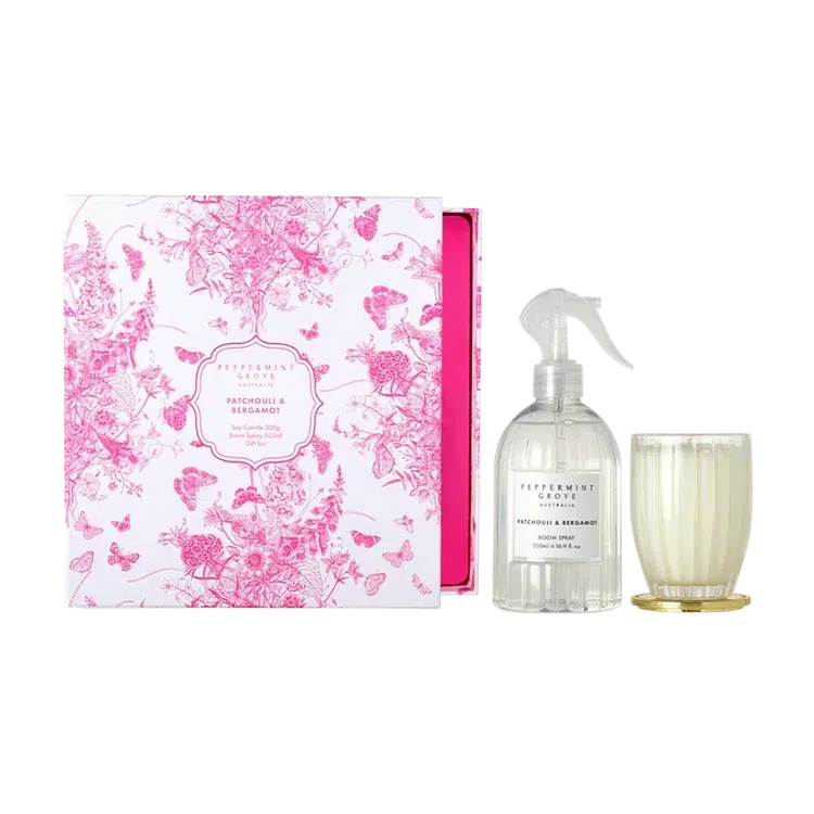 Mother's Day Patchouli & Bergamot Candle & Room Spray Limited Edition Gift Set by Peppermint Grove-Candles2go