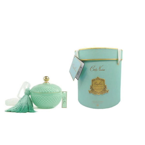 Round Art Deco Lime Candle Tiffany Blue By Cote Noire GML30001-Candles2go