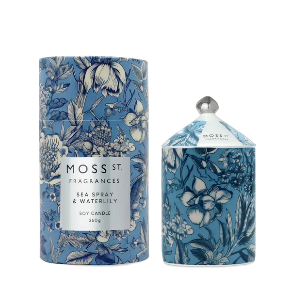 Sea Spray & Waterlily 360g Ceramic Candle by Moss St Ceramics-Candles2go