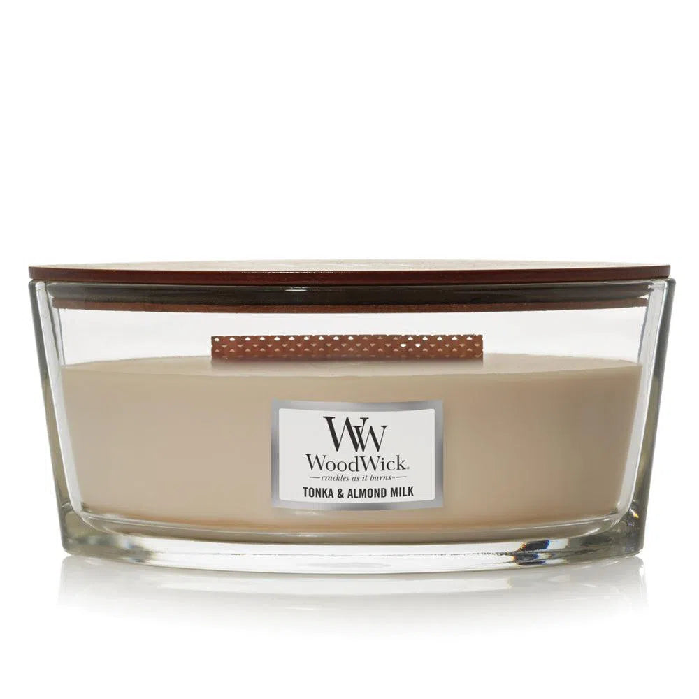 Tonka & Almond Milk Ellipse 453g Candle by Woodwick-Candles2go