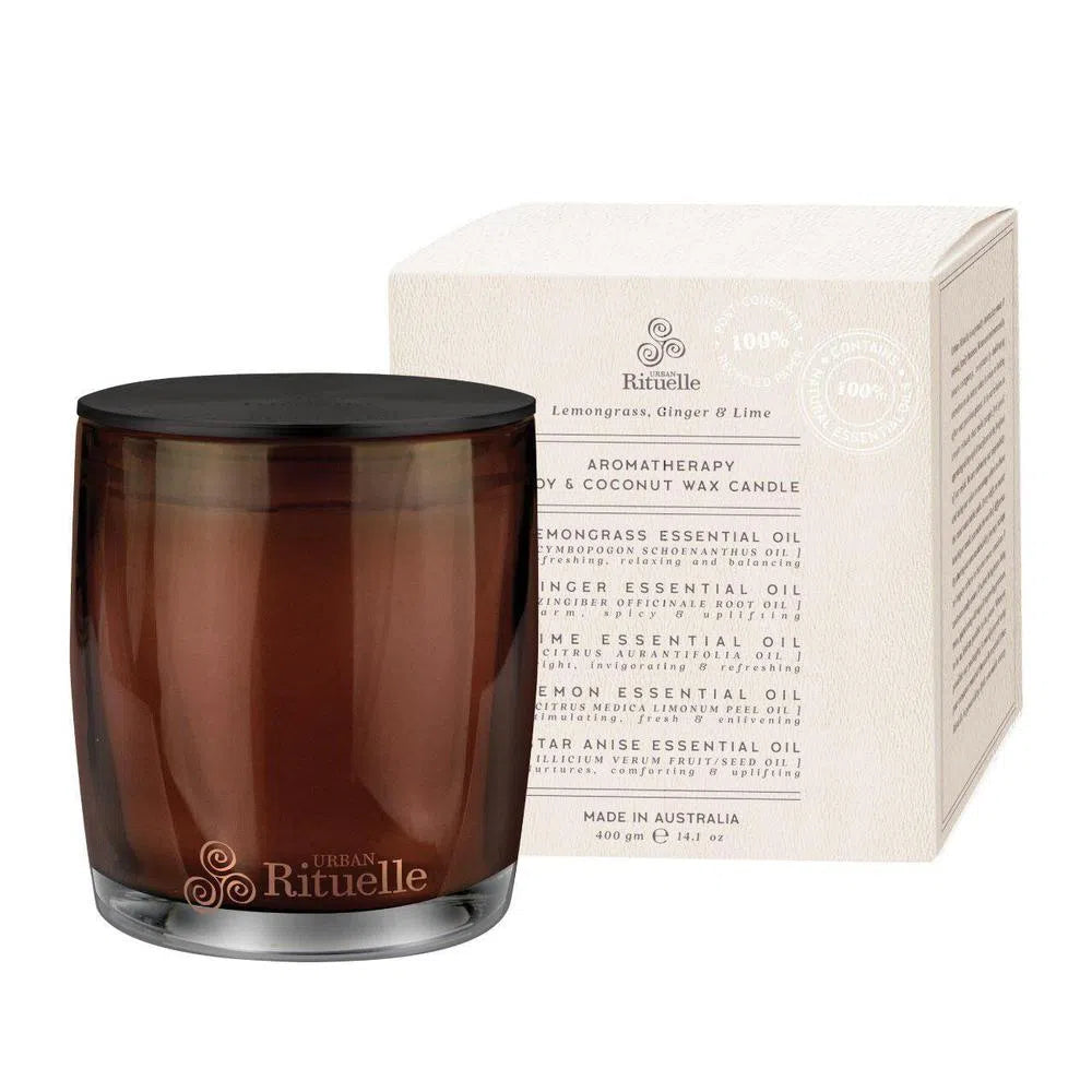 Urban Rituelle Lemongrass, Neroli and Lime Aromatherapy Soy & Coconut Wax 400g Candle-Candles2go